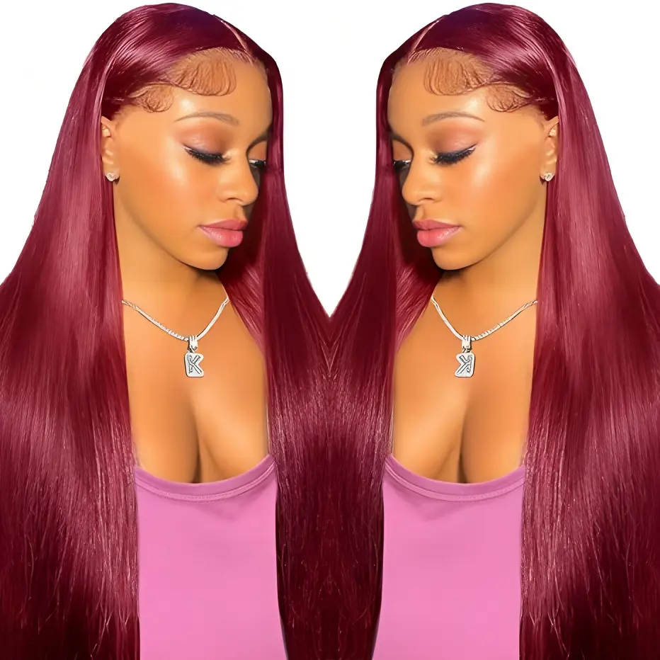 Flash Sale 99J Burgundy Straight High-Quality Human Hair Wigs Pre Plucked Wine Red Colored 13*6 HD Lace Front Wigs For Women Scalp-friendly Wear Soft Lightweight Bouncy Tangle Free Can Be Restyled #SummberVives