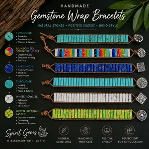 Handmade Gemstone Wrap Bracelets for Women - Adjustable, Boho-Style Stackable Bracelets for Daily Wear