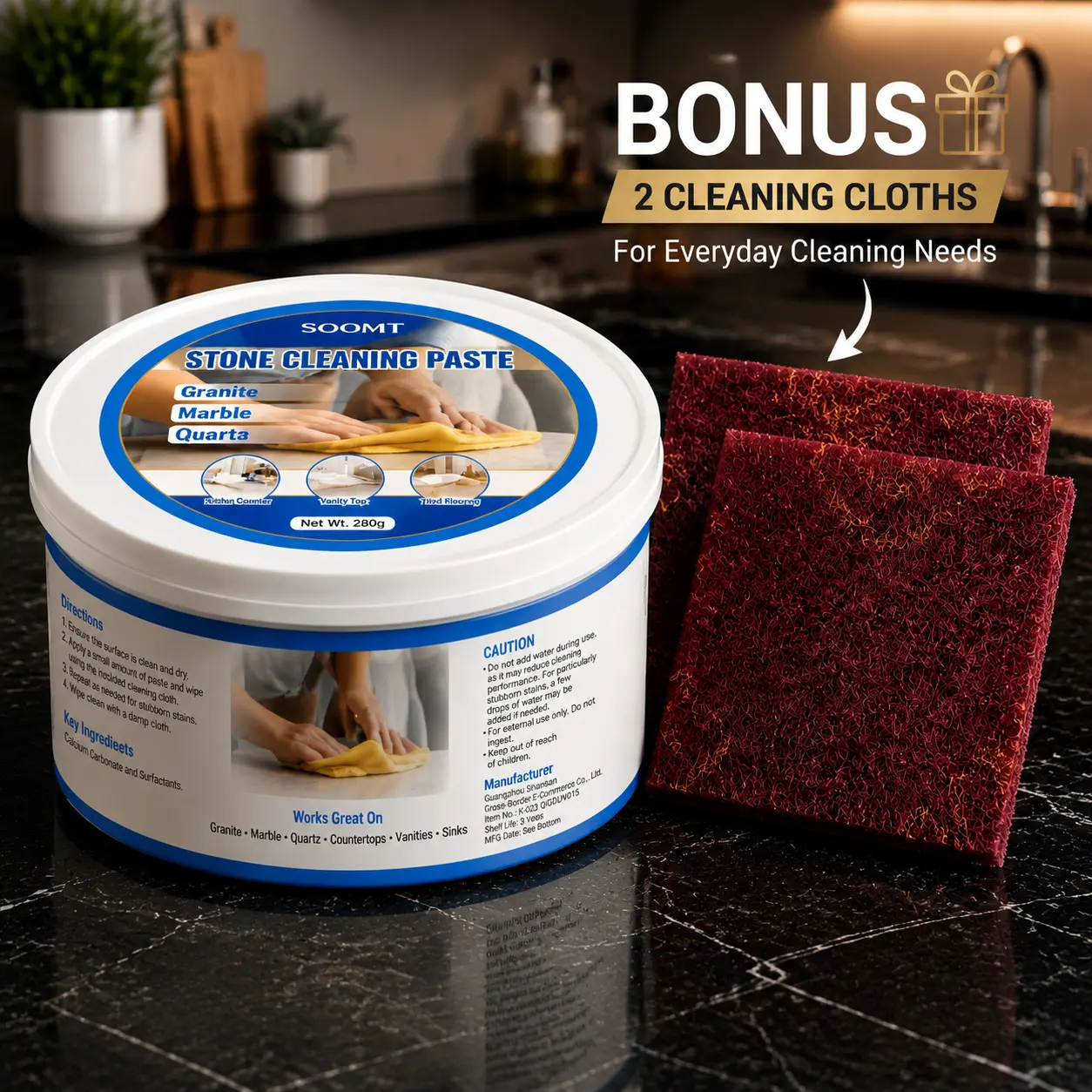 Kitchen Cleaning Paste for Penetrated Stains on Stone Surfaces, Including Marble, Granite, Quartz