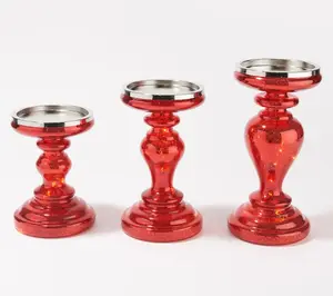 Set of 3 Illuminated Mercury Glass Pedestals by Valerie