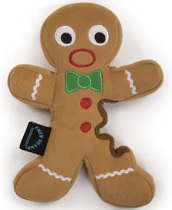 GoDog Christmas Gingerbread Man Squeaky Plush Dog Toy, Chew Guard Technology, Brown, Large