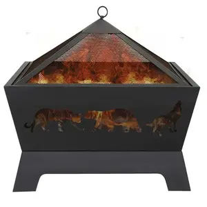Zeny 26" Outdoor Fire Pit Steel Square Wood Burning BBQ Patio Yard W/Rain Cover&Poker