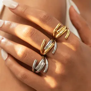 luck jewelry Geometric Line Open Ring for Women | Minimalist Design | Adjustable Stainless Steel | Stackable Everyday