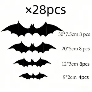 3D Halloween Bat Wall Stickers Set (24/28 Pcs), Mixed Sizes, Halloween Party Home Decoration