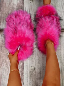 Women's Fashionable Minimalist Fluffy Slide Slippers, Soft Plush Faux Slippers, Warm & Cozy Bedroom Slippers for Fall & Winter, Fluffy Home Slippers