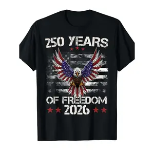 250 Years Of Freedom 2026 Bald Eagle Distressed American Flag Patriotic Graphic T-Shirt Unisex Oversized Black Cotton Mens USA 250th Anniversary Short Sleeve Tee