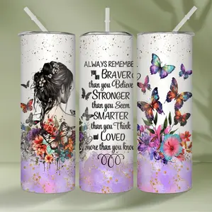 Stainless Steel Tumbler With Elegant Butterfly Design And Inspirational Quote For Home Travel And Outdoor Adventures