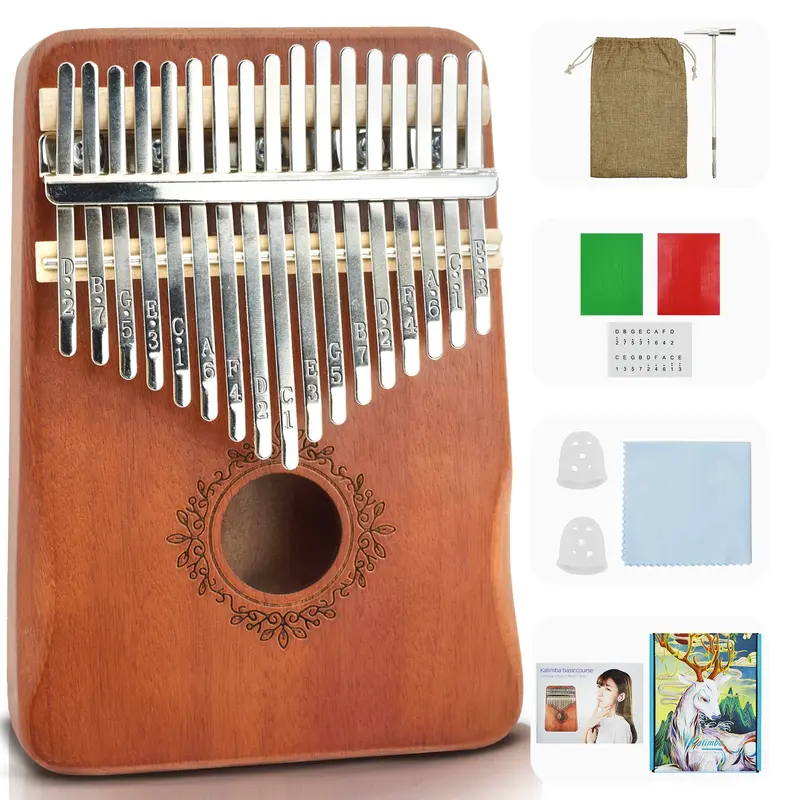 Kalimba Thumb Piano 17 Keys, Portable Mbira Finger Piano Gifts for Kids and Adults Beginners Wood