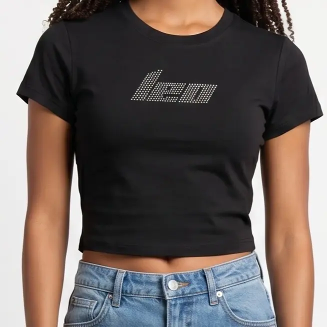 Leo Zodiac Astrology Rhinestone  Crewneck Crop Top - Y2K Font