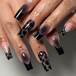 Tortoiseshell French Press On Nails: Hand Painted 3D Acrylic Square Nails