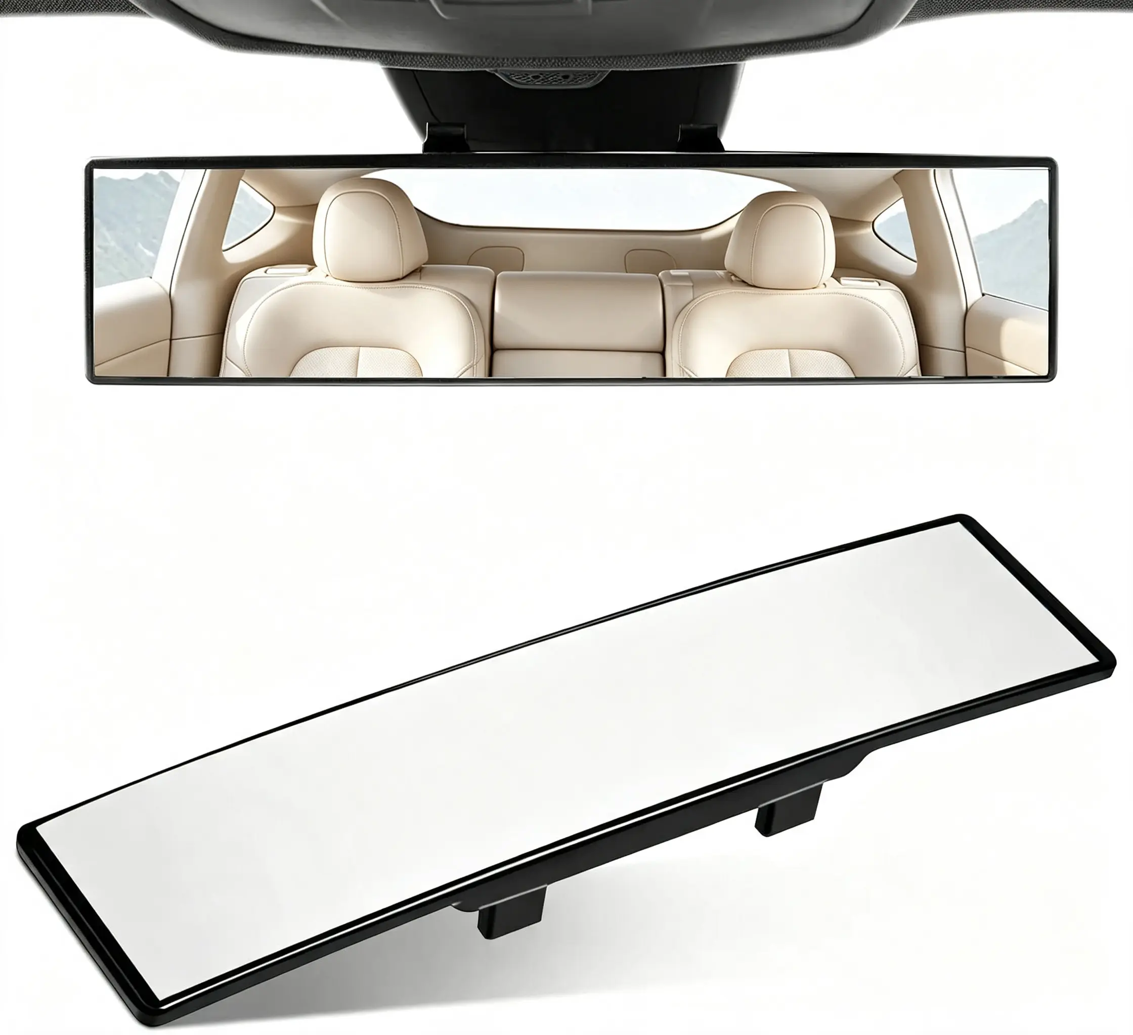 Universal 12 Inch Car rear view mirror with HD Glass, Anti-Glare interior clip-on wide angle Panoramic Wide Angle Accessories for Car SUV Trucks car suv car visor