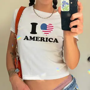 I Love America Baby Tee, Vintage Patriotic Graphic, Retro USA Fourth Of July Y2K Style