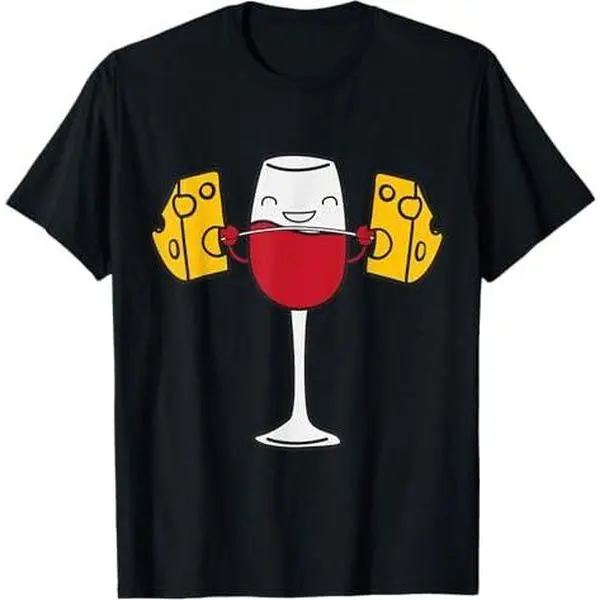 Red Wine Lifting Cheese Funny Snatch Squat Barbell Weight T-Shirt
