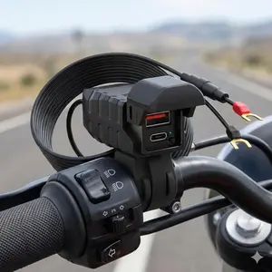 Waterproof Shockproof Motorcycle Phone Charger PD Fast Charging with LED Indicator Durable Hard Case Motorcycle Handlebar Mount for Bike Cycling Outdoor Riding Portable USB-C Power Bank