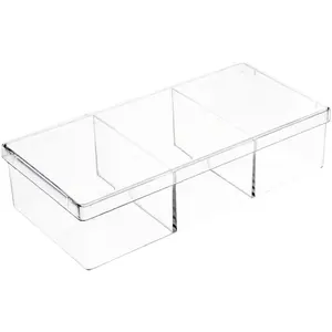 Pioneer Plastics 182C Clear Rectangular Plastic Container with Dividers, 6.75" W x 3.1875" D x 1.625" H
