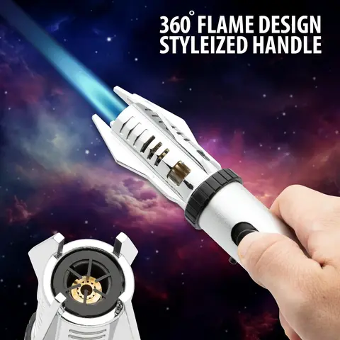 Compact Ceramic-Metal Butane Gas Lighter - Classic, Lightweight, Wind-Ready Flame Windproof Blowtorch, Zinc Alloy Build, 360-Degree Ignition, BBQ Grills Lighter, Indoor Camp Kitchen Gear (No Fuel Included)