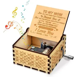 Personalized Hand Crank Music Box for Mom – 'You Are My Sunshine' Engraved Gift from Daughter or Son – Perfect for Mother's Day, Birthday & Christmas – Vintage Wooden Keepsake