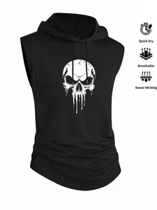 Men's Skull Print Sleeveless Hoodie Tank Top, Quick Dry Breathable Gym Training Vest, Sweat Wicking Workout Top for Lifting, Sports #springsaledeals2026 #summeroutfits #tiktokshopmademebuyit #menfashion