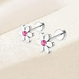 1 Pair of Stainless Steel Cartilage Earrings, Cute Flower CZ Stud  Barbell for Helix, Spiral, Conch, Tragus Piercings,  and Delicate Earrings
