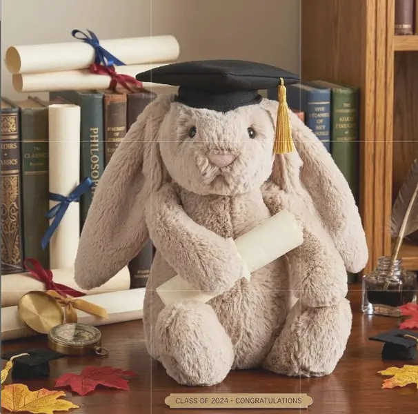 Cute Jellycat Bashful Grad Bunny Academic Edition Plushie - Soft Stuffed Bunny Toy with Cap and Diploma, Unique Graduation Gift for Best Friend, Daughter, Son, College Student