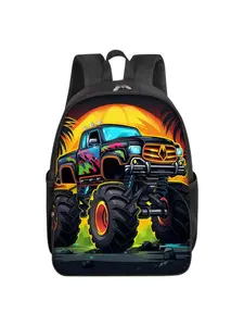 Cool Racing Print 16-Inch Round Front Pocket Backpack