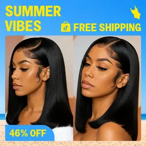 [Crazy Sale] Megalook Bob Wig Natural Black 13x6 Gluleless Wig HD Lace Frontal Short Straight Bob Wigs for Black Women 180% 250% Density #Summervibes