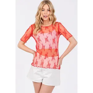 Floral Lace Top - Red