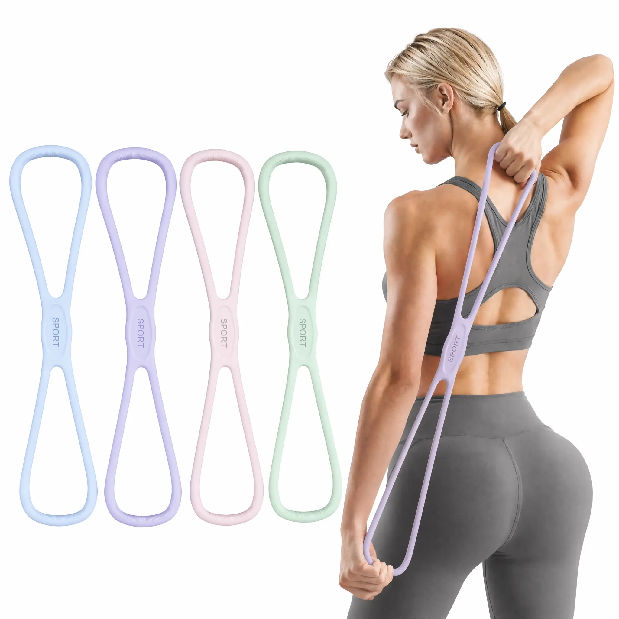 1pc Soft Silicone 8-Shaped Yoga Pull Band, Portable Home Fitness Accessory for Shoulder, Back and Arm Muscle Daily Training