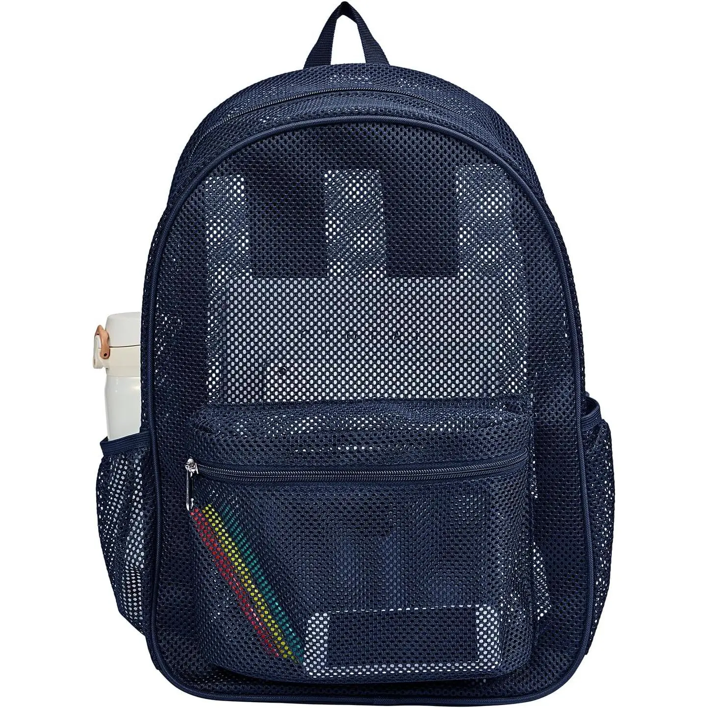 Mesh backpack, transparent college-style mesh backpack, equipped with padded shoulder straps, suitable for commuting, swimming, traveling, beach, and outdoor sports