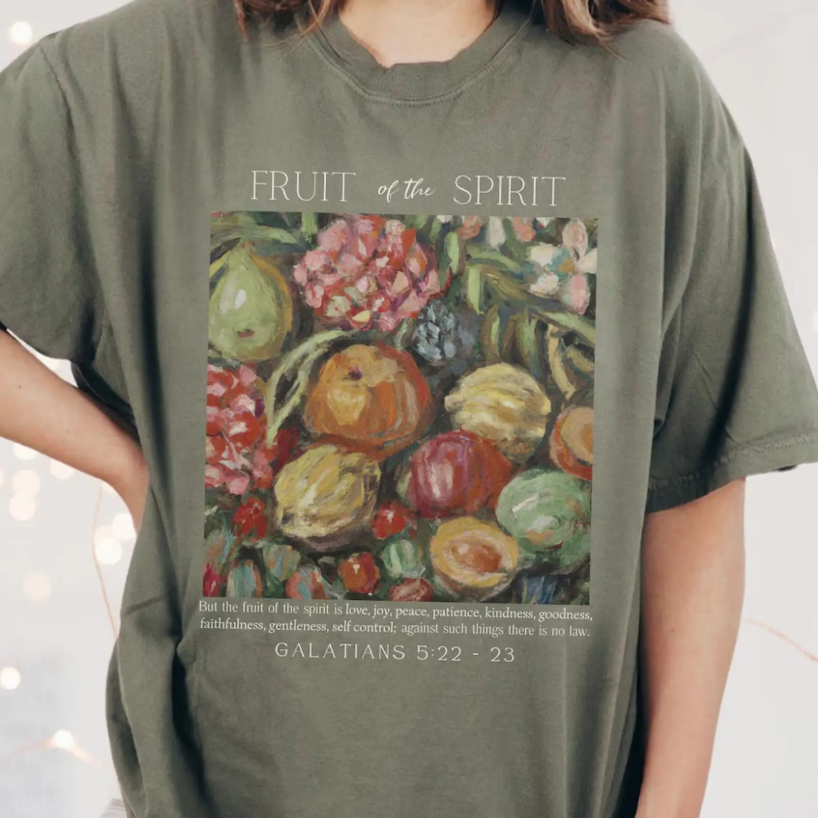 Fruit Of The Spirit Christian T-shirt, Vintage Aesthetic Bible Verse Tee, Still Life Fruit, Trendy Art T Shirts