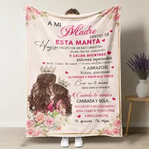 For Mother's Day Heartfelt "A Mi Madre" Spanish Mother's Day Plush Blanket, Floral Crown & Daughter-To-Mom Love Letter Design Soft Fleece Throw, Great Gift for Abuela, Stepmom & Anyone Who Cherishes Maternal Love in Spanish