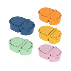 5 Pack Silicone Bento Snack Containers, 2 Compartment Leakproof Lunch Box, -50℃ to 260℃, BPA Free, Microwave/Freezer Safe, Not for Open Flame, Kids School Travel Picnics On-the-Go
