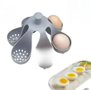 Silicone Egg Boiler Rack Freestanding Egg Boiler Holder for Hard Soft Boiled Eggs Storage Rack Holds 6 Eggs for Cooking Kitchen Gadget Gray