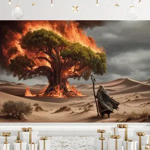 Moses & Jesus Fire Scene Banner Backdrop, Universal Holiday Wall Decor, Home Room Decoration, Party Supplies, Gift Idea, Multiple Sizes Available