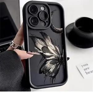Art Oil Painting Butterfly Soft Case for For Iphone 16 Pro Max 15 Pro 14 Plus 13 12 11 X/Xs XSMAX  Cases Smartphone Accessories Ahockproof Anti-slip Soft TPU PHONE Protective Cover