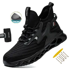 Steel Toe Work Shoes for Men Safety Steel Toe Sneakers Lightweight Comfortable Black Wide Utility Indestructible Industrial Construction Shoes safety toe athletic shoes black