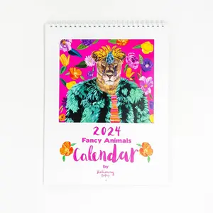 2024 Fancy animal calendar - funky animal decor- holiday gift - teacher gift idea - unique wall calendar - wire bound calendar - fabulous