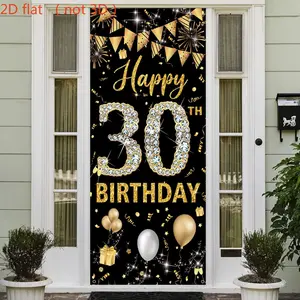 1pc 2D falt banner,30th Birthday Decorations Door Banner, Black Gold Happy 30th Birthday Decorations for Women Men, Door Cover Sign Poster Decoration, Dirty 30 Birthday Party Photo Backdrop