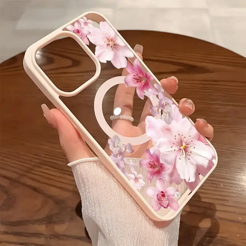Premium Magnetic Phone Cases for iPhone11/12/13/14/15/16//17/Air/promax/Plus Pink Tropical Flowers CoquetPattern y2k cased MagSafe Ready, Anti-Fall, Springtok and Ultra-Thin Design| Perfect for Everyday Use iPhone case