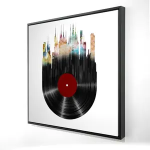 Begin Home Decor 2081-2424-MU15 24 x 24 in. Modern Blue Framed Canvas - Abstract City on Vinyl Disk Decor