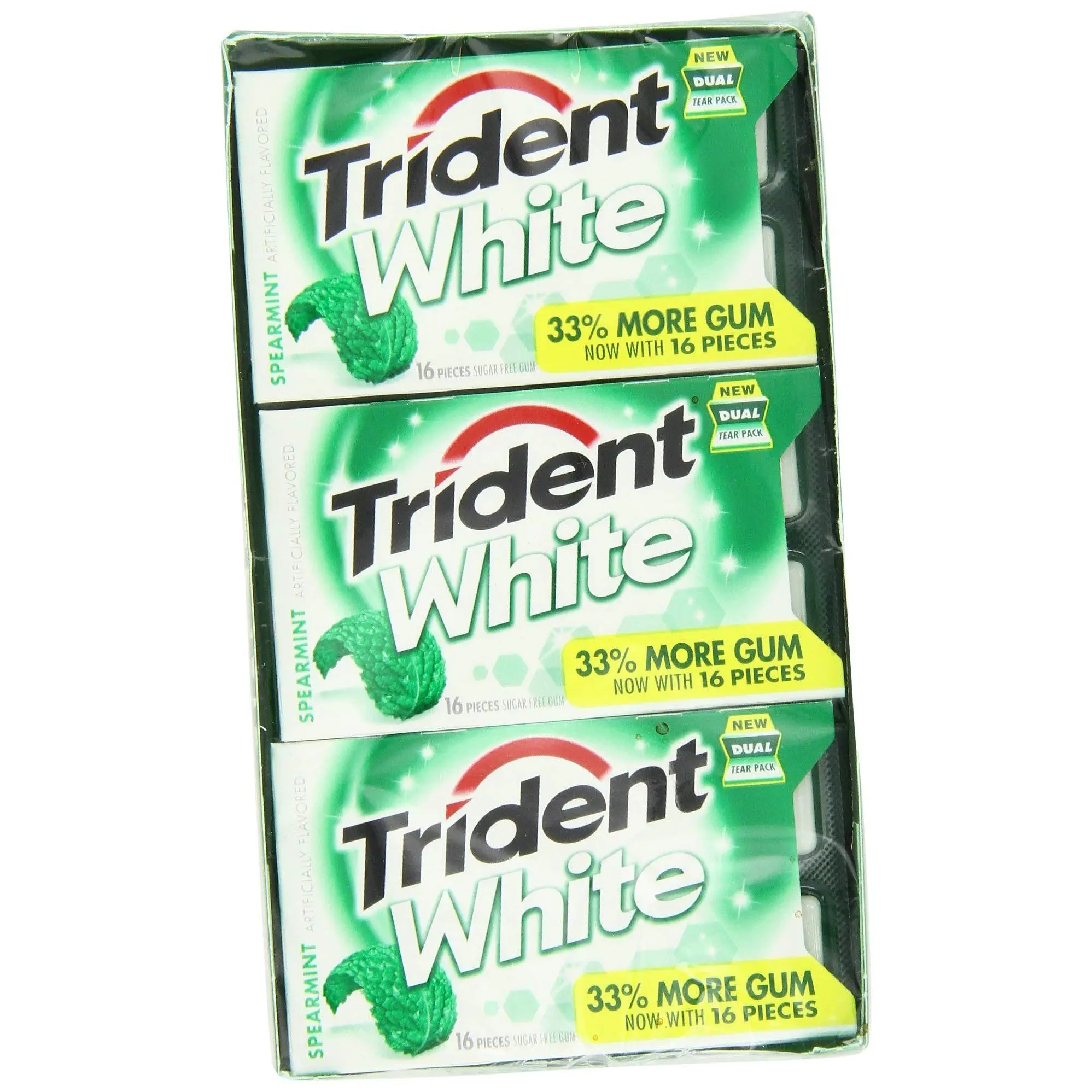 Trident Sugar-Free Spearmint Chewing Gum - Aspartame-Infused, Glycerin-Infused, Ambient-Stored, Low Calorie, No Added Sugar, for Fresh Breath, Teeth Whitening & White Teeth, On-the-Go Purse Snack