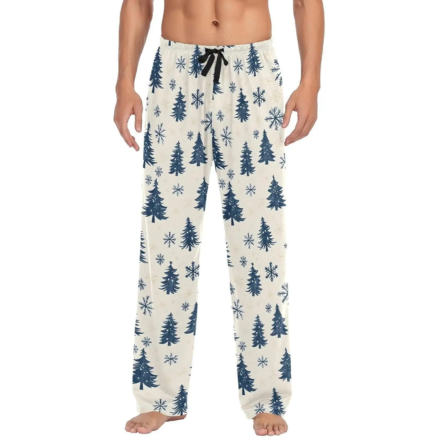 Men's Pajama Pants Snowflakes Christmas Trees Sleep Bottoms Lounge Sleepwear with Pockets Drawstring