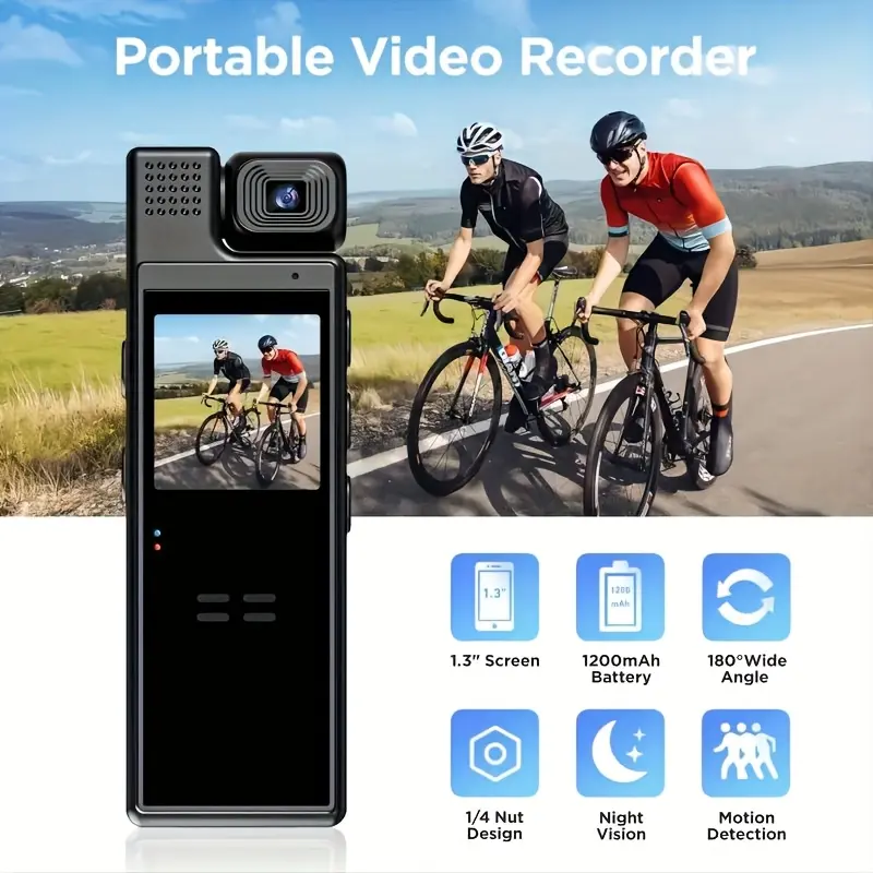 1080P HD Body Camera Smart Recorder - 180° Wide Angle Rotatable Lens, Lightweight Handheld Pocket Camcorder, USB Charging, Compact Design, PVC Macro Lens Compatible, Holiday Gift (SD Card Not Included), Hd Video