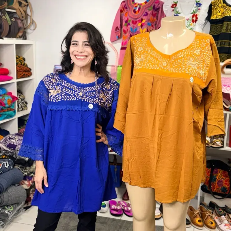 Blusa mexicana rayón  - Hand Embroidery blouse made in Mexico color style uniqueness artesanalmente  Maxi paloma manga larga