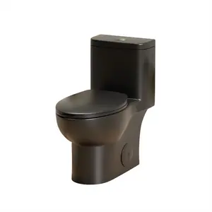 1.1/1.6 GPF Tornado Flush One-Piece Toilet with Comfort Chair Seat ADA Height 17", Powerful & Quiet Dual Flush Modern Toilet,Siphonic S-trap 12",Rimless Bowl with Soft Closing Seat, Matt Black MB-006.