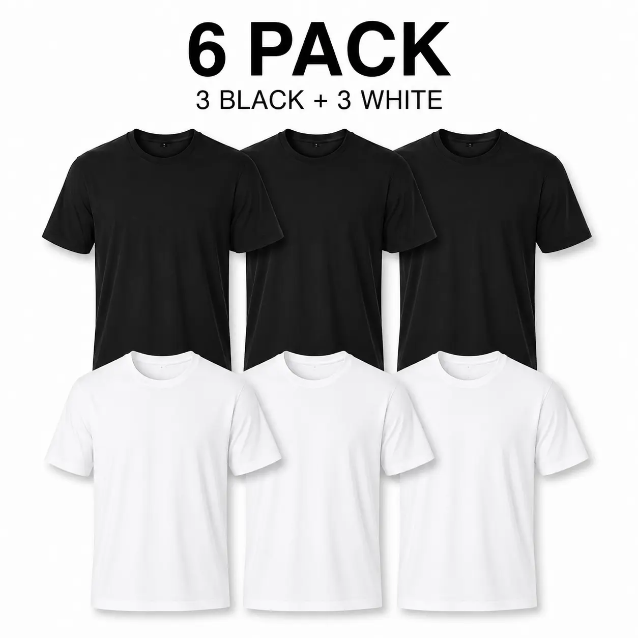 6-Pack Basic Cotton T-Shirts Under $4.50 Each, 3 Black & 3 White Solid Color Unisex Crew Neck Tees for Women & Men, Oversized Relaxed Fit Short Sleeve Everyday Essentials, Casual Streetwear Capsule Wardrobe Tops