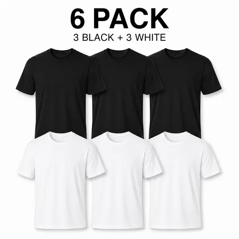 Women's Comfy Vintage Minimalist Classic Casual Solid Cotton Athletic T-Shirts - 6-Piece (3 Black/3 White), Short Sleeve, Round Neck, Loose Oversized Fit, Streetwear Everyday Essentials Capsule Wardrobe Tops