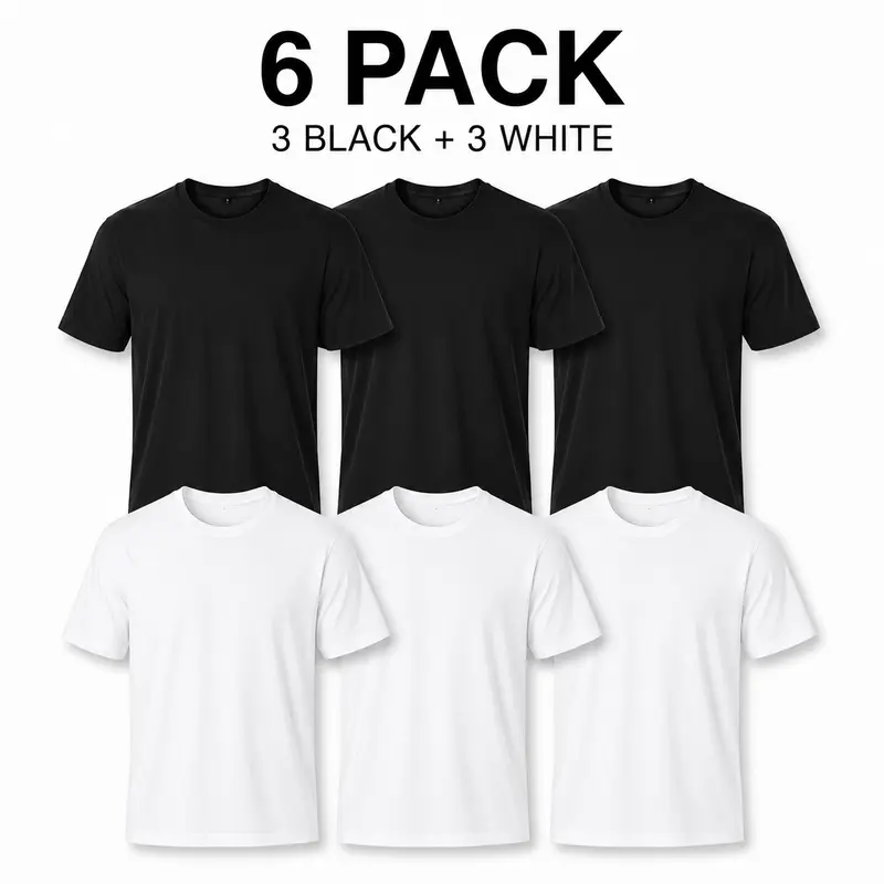 Women's Comfy Vintage Minimalist Classic Casual Solid Cotton Athletic T-Shirts - 6-Piece (3 Black/3 White), Short Sleeve, Round Neck, Loose Oversized Fit, Streetwear Everyday Essentials Capsule Wardrobe Tops