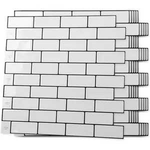 10-Sheet Peel and Stick Backsplash Tile for Kitchen - 12"x12" Stick  Wall Tile for Kitchen Bathroom Countertop Living Room, Warm White with Black Grout