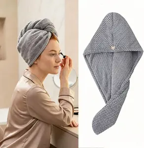 Hair Towel Wrap Quick Absorbent Turban For Head Wrap For Women With Button Anti Frizz Bathroom Shower Hair